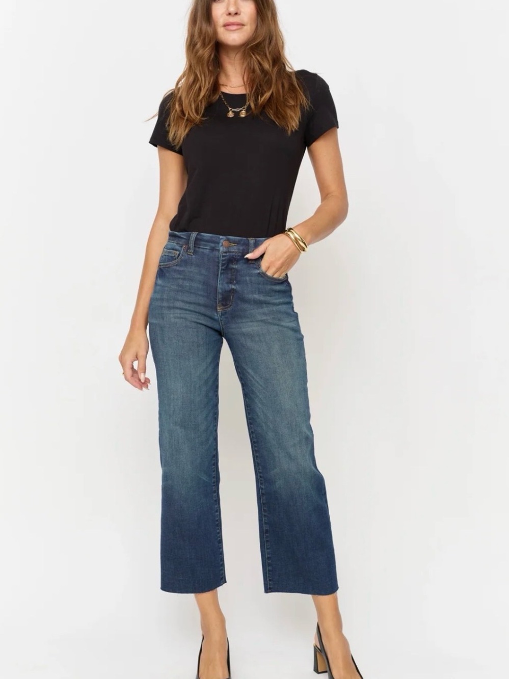 Oliver Logan Aberdeen High Rise Wide Leg Crop Jeans Medium Wash Raw Hem Sz 26